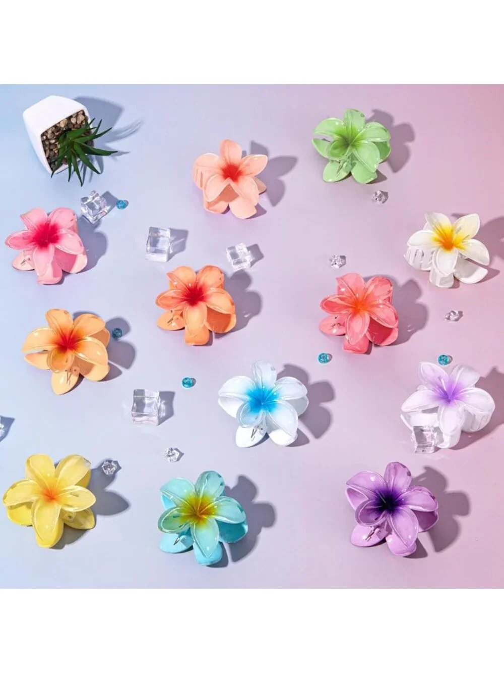 24Pcs Tropical Flower Hair Clips | Cute Plumeria Claw Clips for Beach, Luau